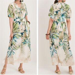 Chico's Tropical Print Floral Coastal Bohemian Maxi Dress Size 2 US 12